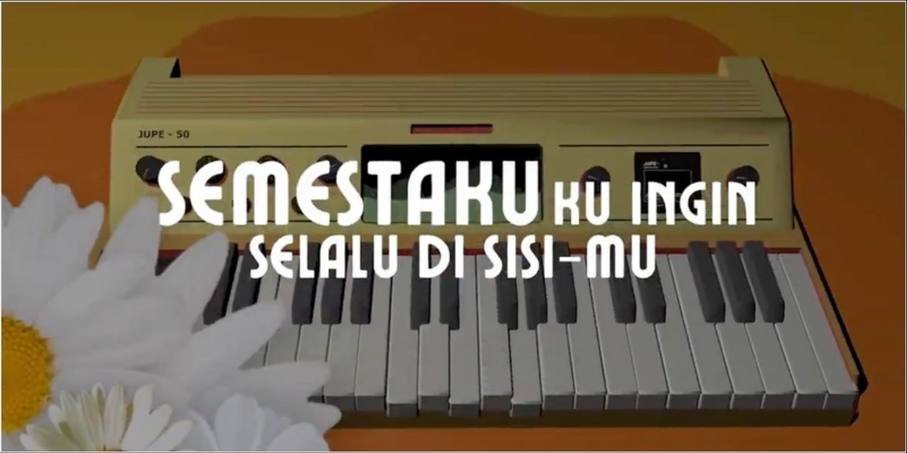 Lyric visual for “Semestaku” by Traffic Jam — retro synthesizer and daisies with bold typography