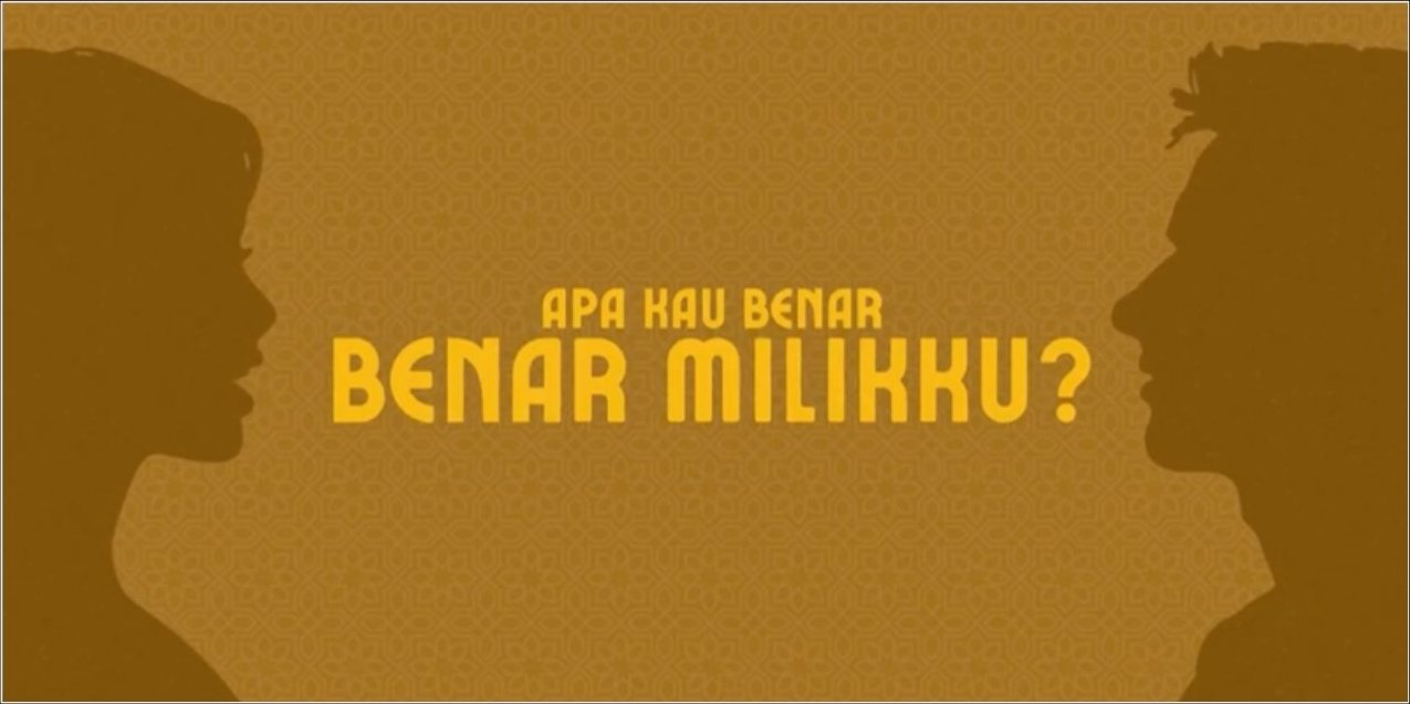Lyric visual for “Benar Milikku?” by Traffic Jam — two facing silhouettes on amber with yellow typography